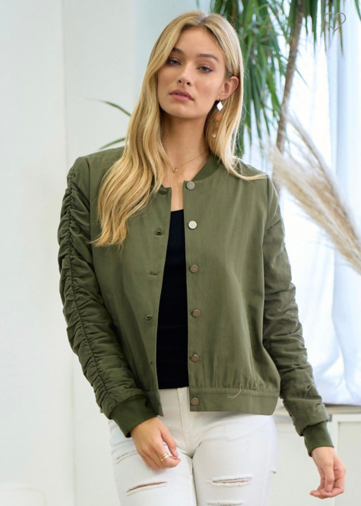 Shirred Sleeve Bomber Jacket